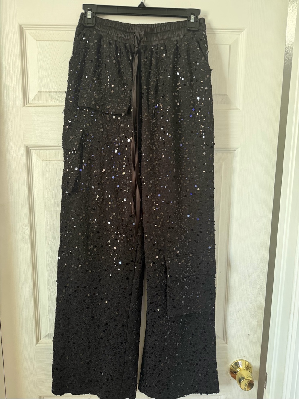 Fashion Nova Black Sequin Cargo Joggers for Kids